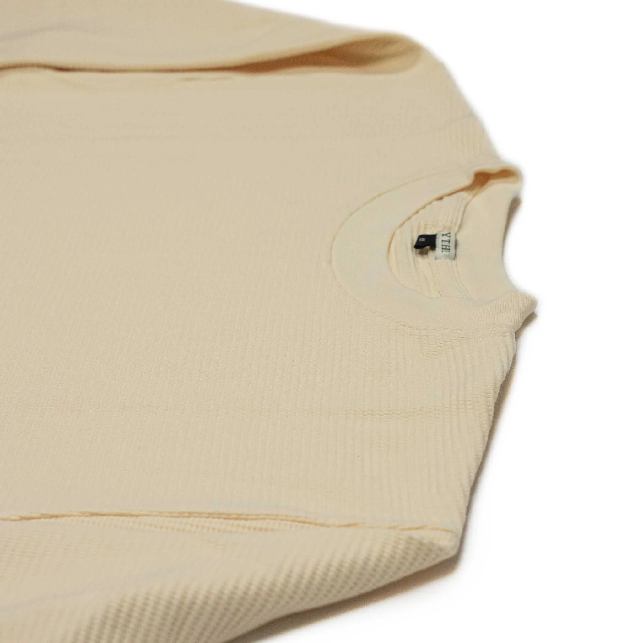 Long sleeve waffle thermal tee in cream cotton