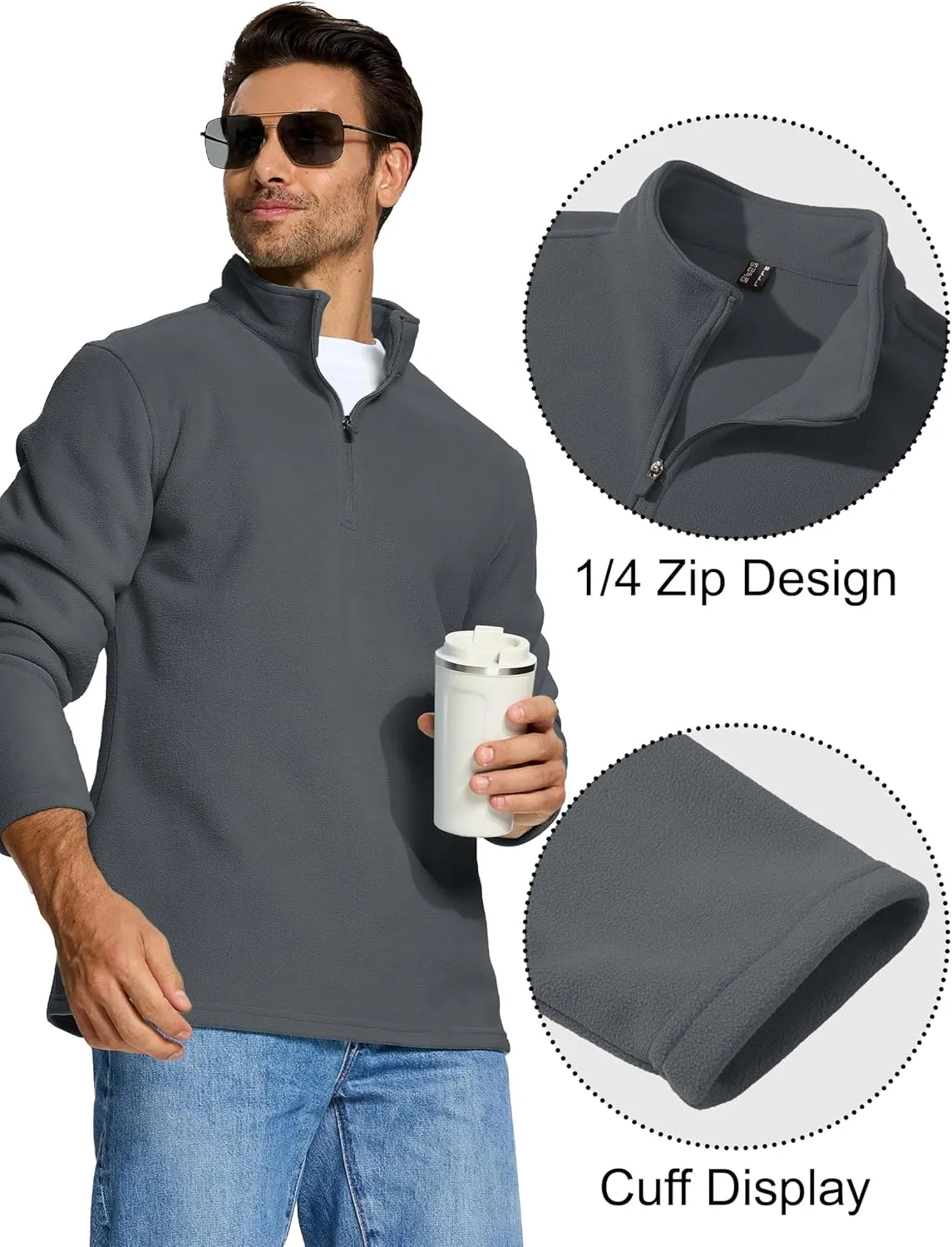 MAGCOMSEN Men's Quarter-Zip Pullover Polar Fleece Sweatshirt Stand Collar Long Sleeve Shirt for Men Thermal Winter Fall