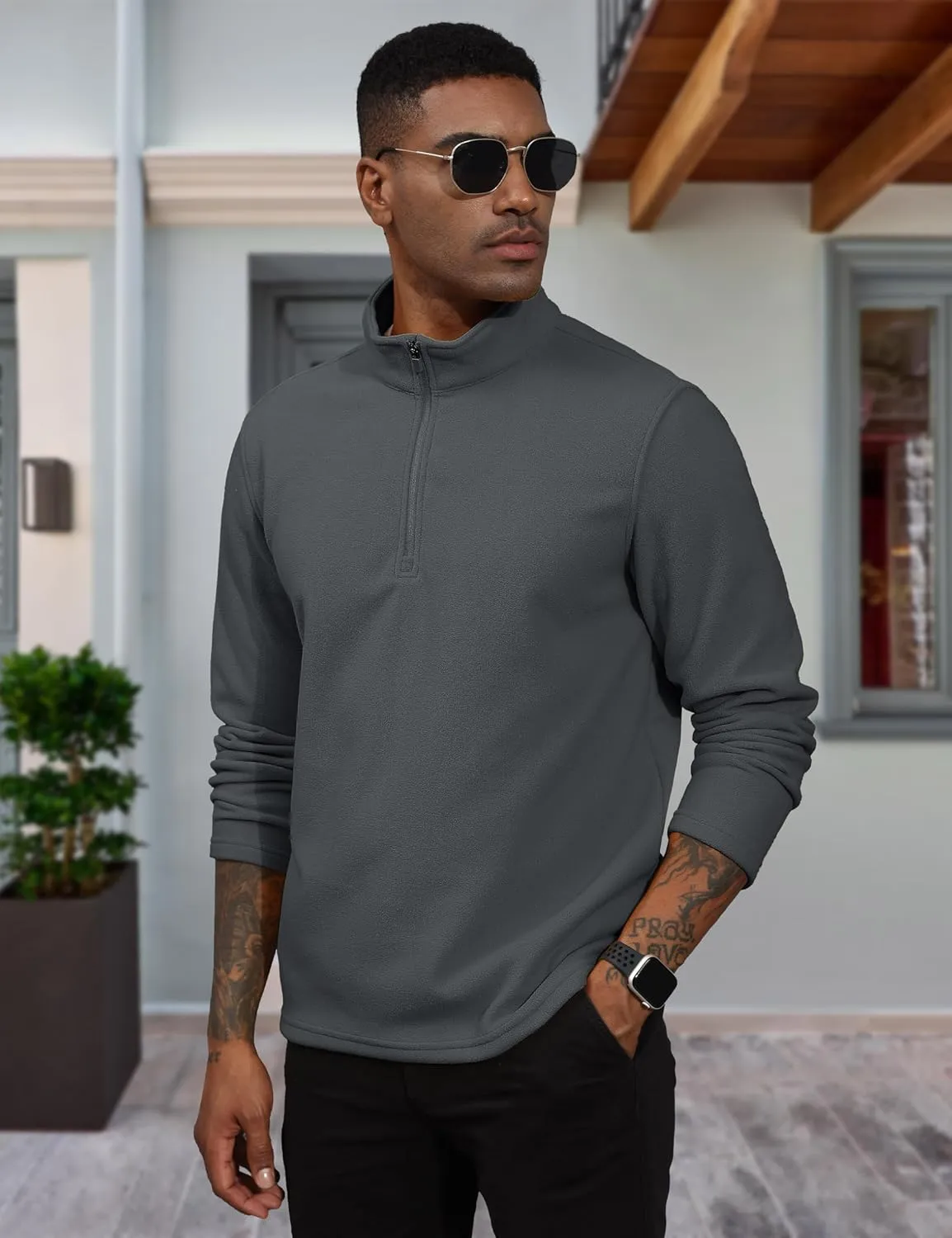 MAGCOMSEN Men's Quarter-Zip Pullover Polar Fleece Sweatshirt Stand Collar Long Sleeve Shirt for Men Thermal Winter Fall