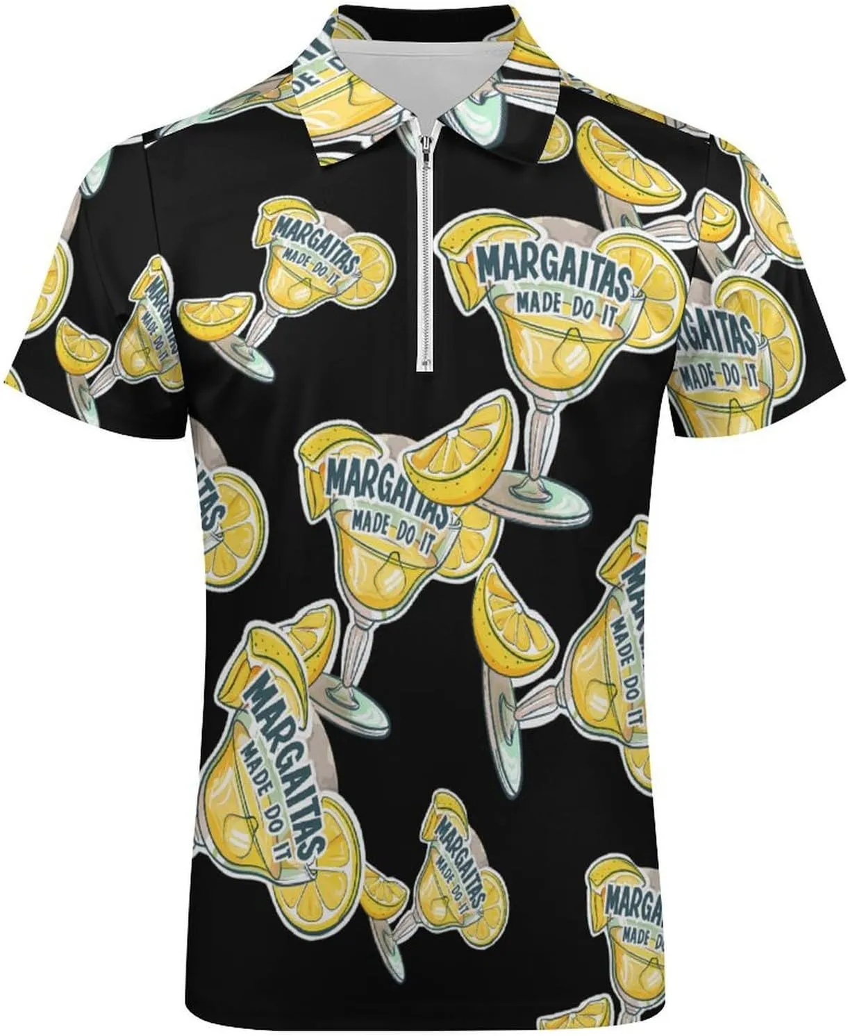 Margaritas Made Me Do It Men's Polo Shirts Zippered Short Sleeve Tops Causal Golf Polo Shirts