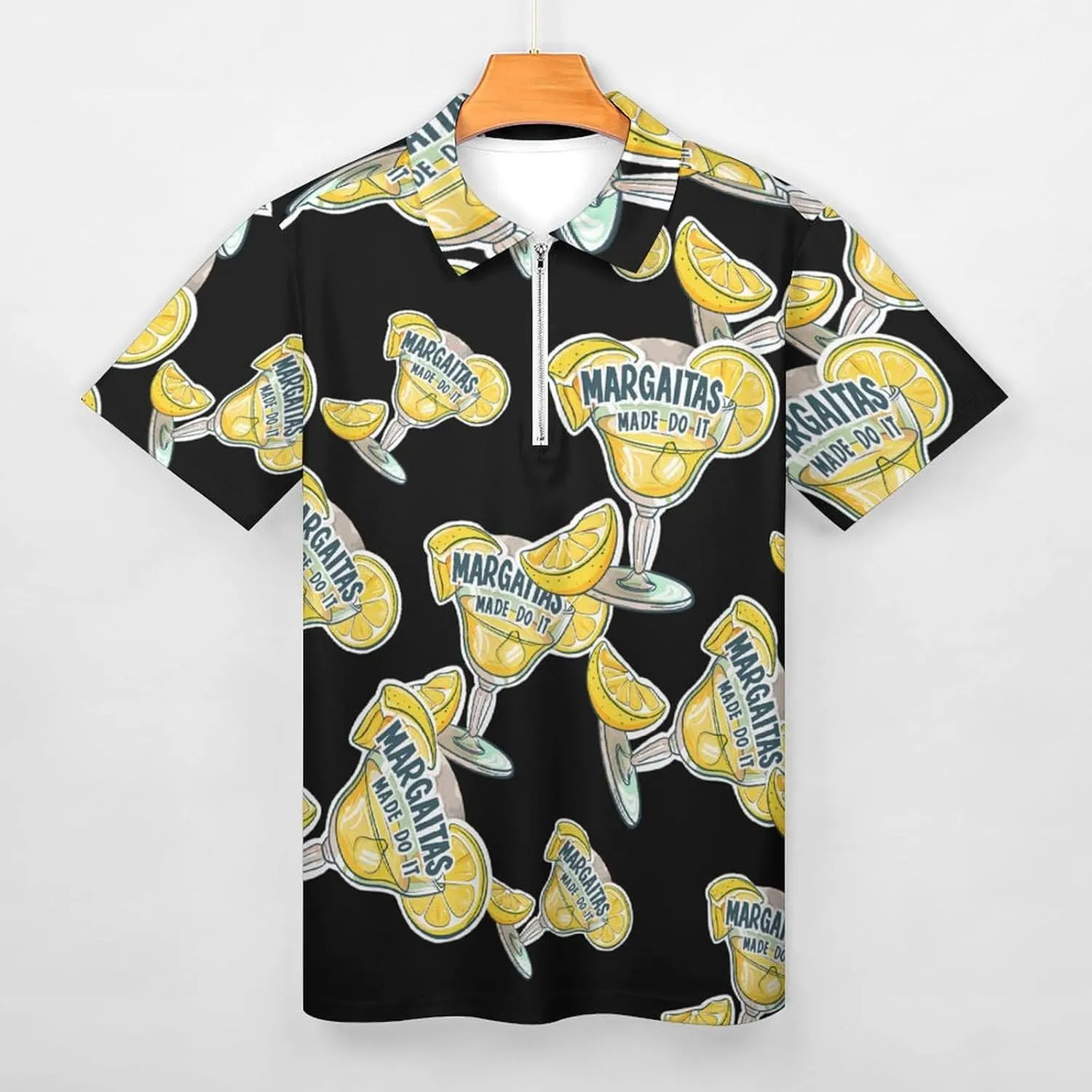 Margaritas Made Me Do It Men's Polo Shirts Zippered Short Sleeve Tops Causal Golf Polo Shirts