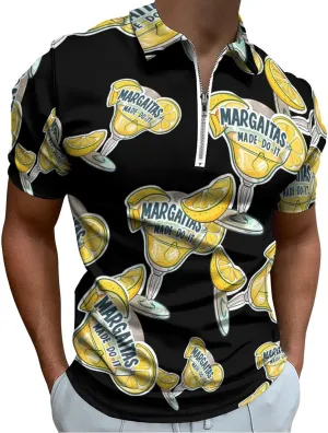 Margaritas Made Me Do It Men's Polo Shirts Zippered Short Sleeve Tops Causal Golf Polo Shirts