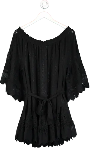 Melissa Odabash Black Alice Lace Trim Sheer Mini Dress UK S