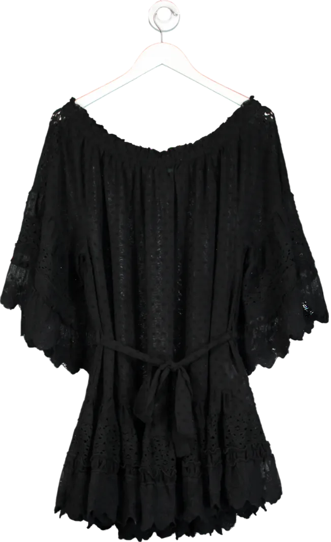 Melissa Odabash Black Alice Lace Trim Sheer Mini Dress UK S