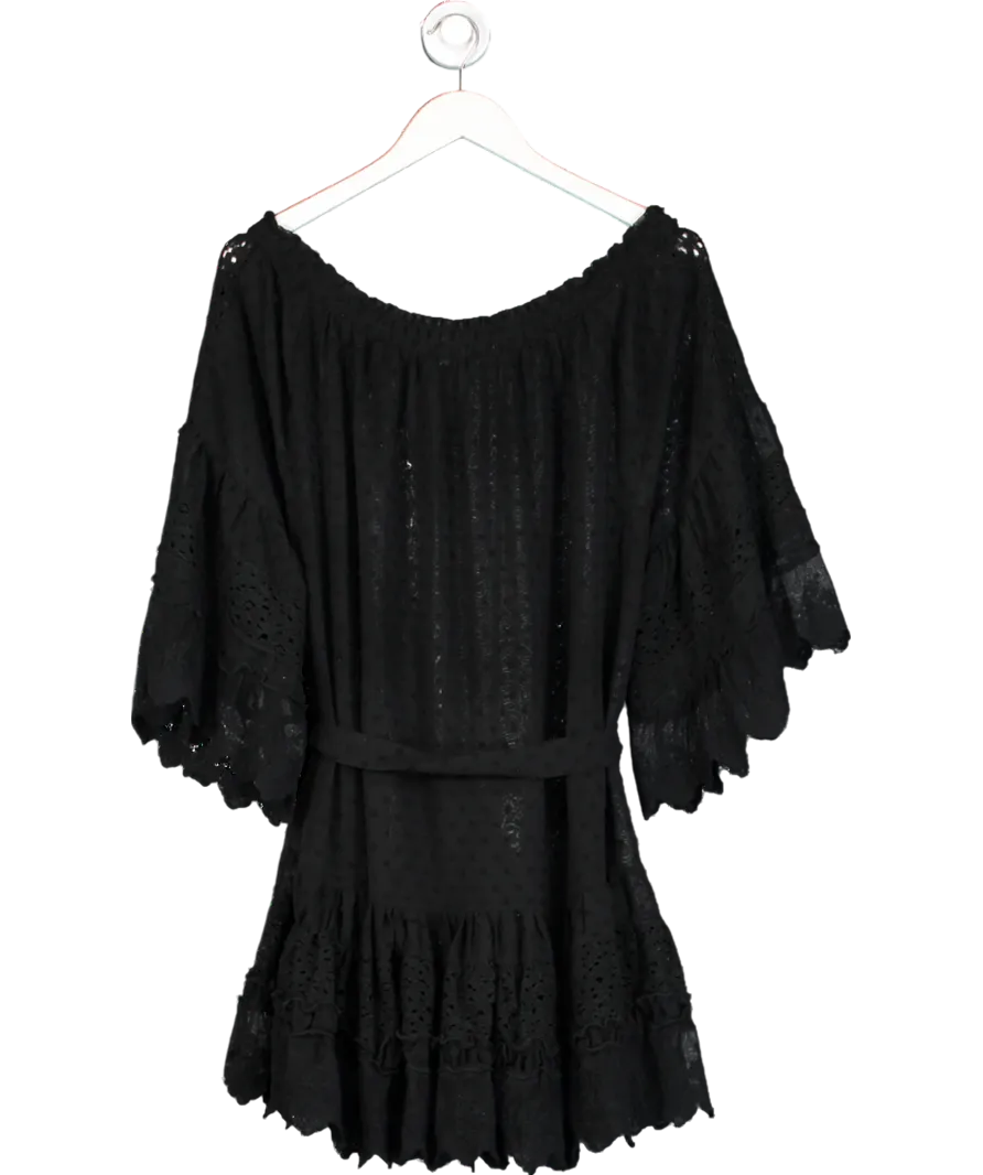Melissa Odabash Black Alice Lace Trim Sheer Mini Dress UK S