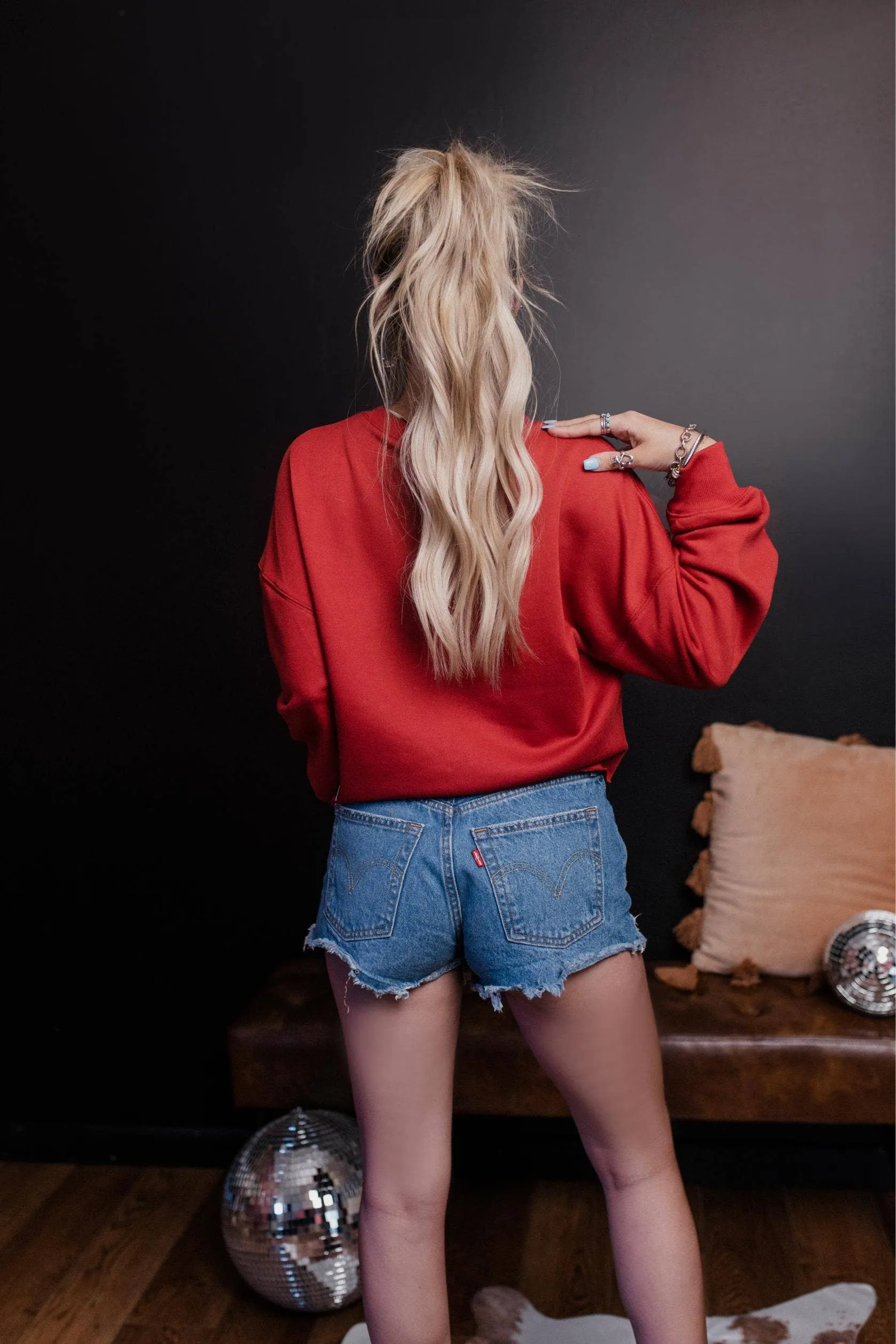 MER107 - Game Day Rope Embroidery Crop Sweatshirt
