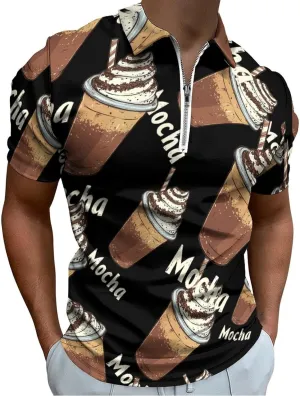 Mocha Trendy Polo Shirts for Men Short Sleeve Lapel Collar Zipper T-Shirts Outdoor Sports 2XS