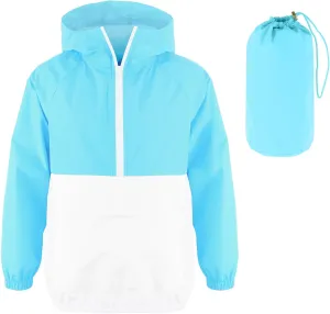 MODAFANS Girls Boys Rain Jacket Lightweight Waterproof Packable Hooded Half zip RainCoats Windbreaker for Outdoor 4-13Year