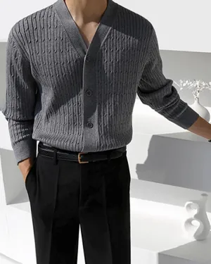 OH Buttoned and Patterned Knit Cardigan