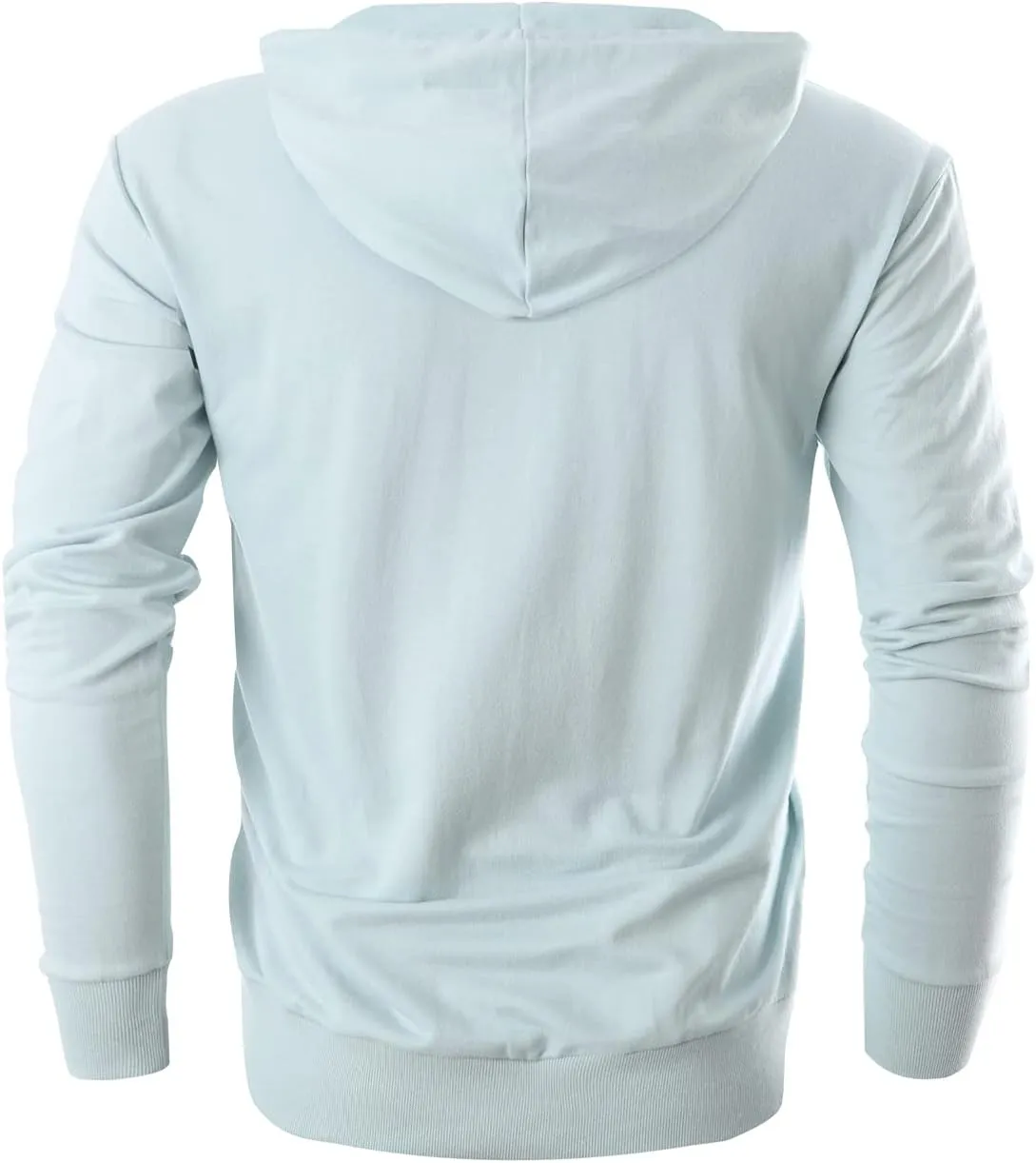 Ohoo Mens Slim Fit Cotton Pullover Hoodies Sweatshirt Lightweight with Kanga Pocket