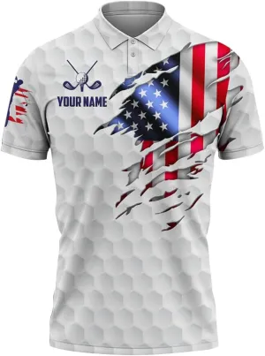 Personalized Funny Golf Polo Shirt for Men Proud Golf American Flag Polo Shirt, Custom Name and Team Name Golf Polo Shirt