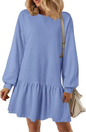 PRETTYGARDEN Womens Patchwork Sweatshirt Dress Spring Casual Long Sleeve Crewneck Pullover Cute Babydoll Mini Dresses
