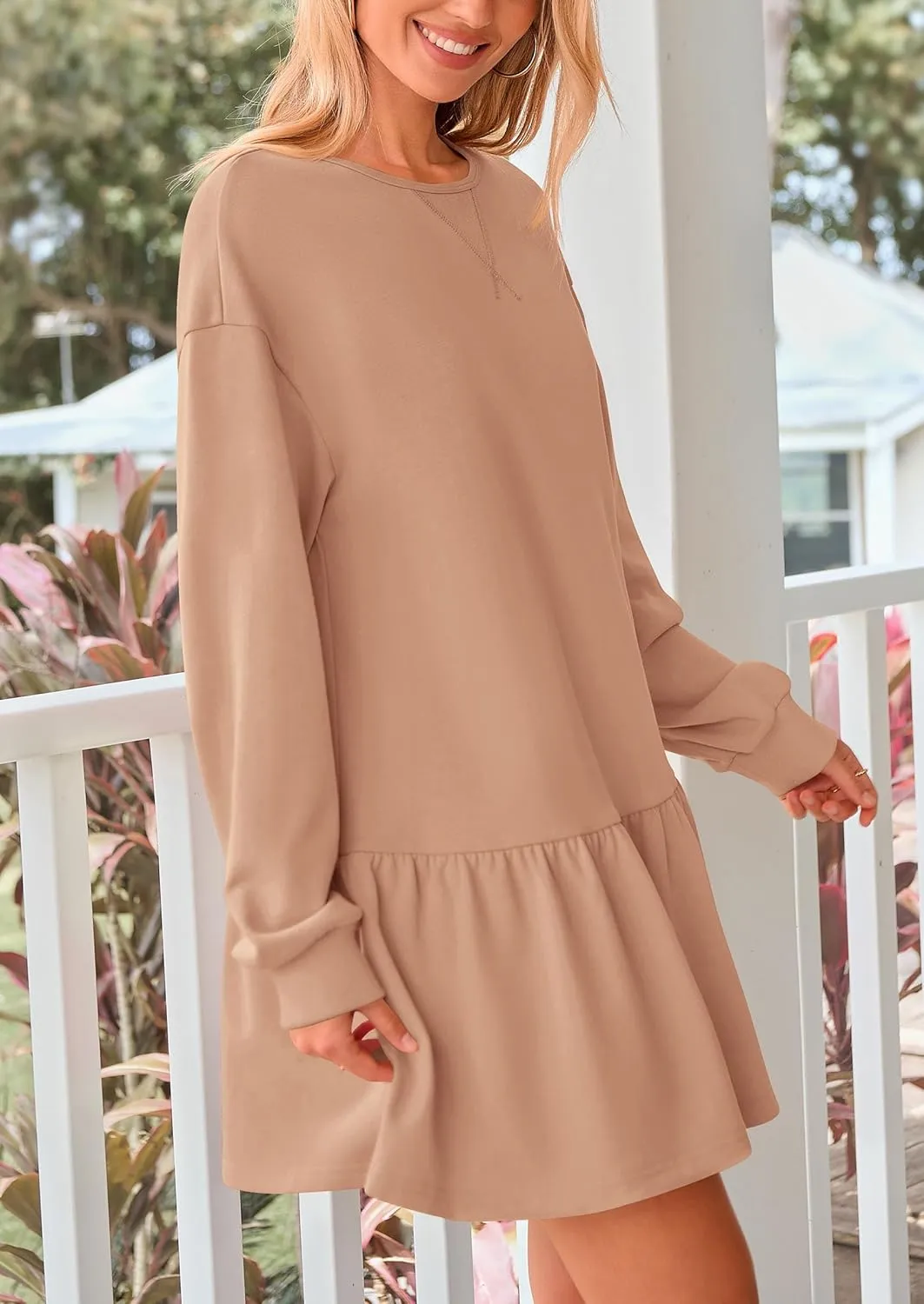 PRETTYGARDEN Womens Patchwork Sweatshirt Dress Spring Casual Long Sleeve Crewneck Pullover Cute Babydoll Mini Dresses