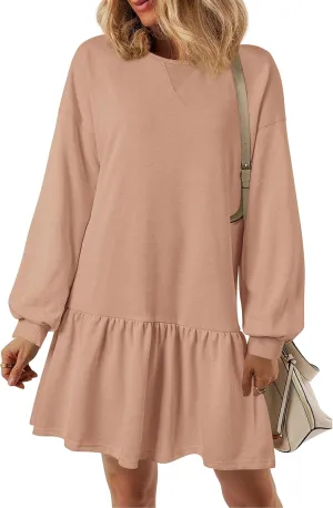 PRETTYGARDEN Womens Patchwork Sweatshirt Dress Spring Casual Long Sleeve Crewneck Pullover Cute Babydoll Mini Dresses