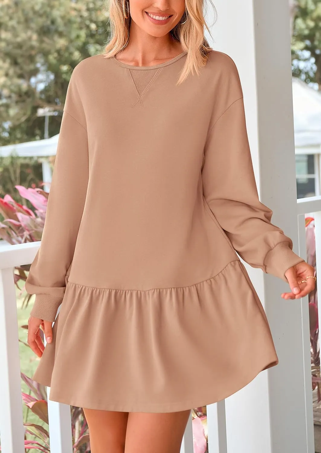 PRETTYGARDEN Womens Patchwork Sweatshirt Dress Spring Casual Long Sleeve Crewneck Pullover Cute Babydoll Mini Dresses
