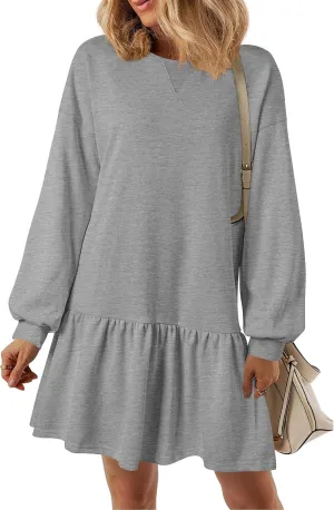 PRETTYGARDEN Womens Patchwork Sweatshirt Dress Spring Casual Long Sleeve Crewneck Pullover Cute Babydoll Mini Dresses