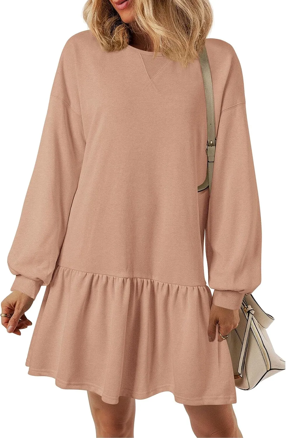 PRETTYGARDEN Womens Patchwork Sweatshirt Dress Spring Casual Long Sleeve Crewneck Pullover Cute Babydoll Mini Dresses