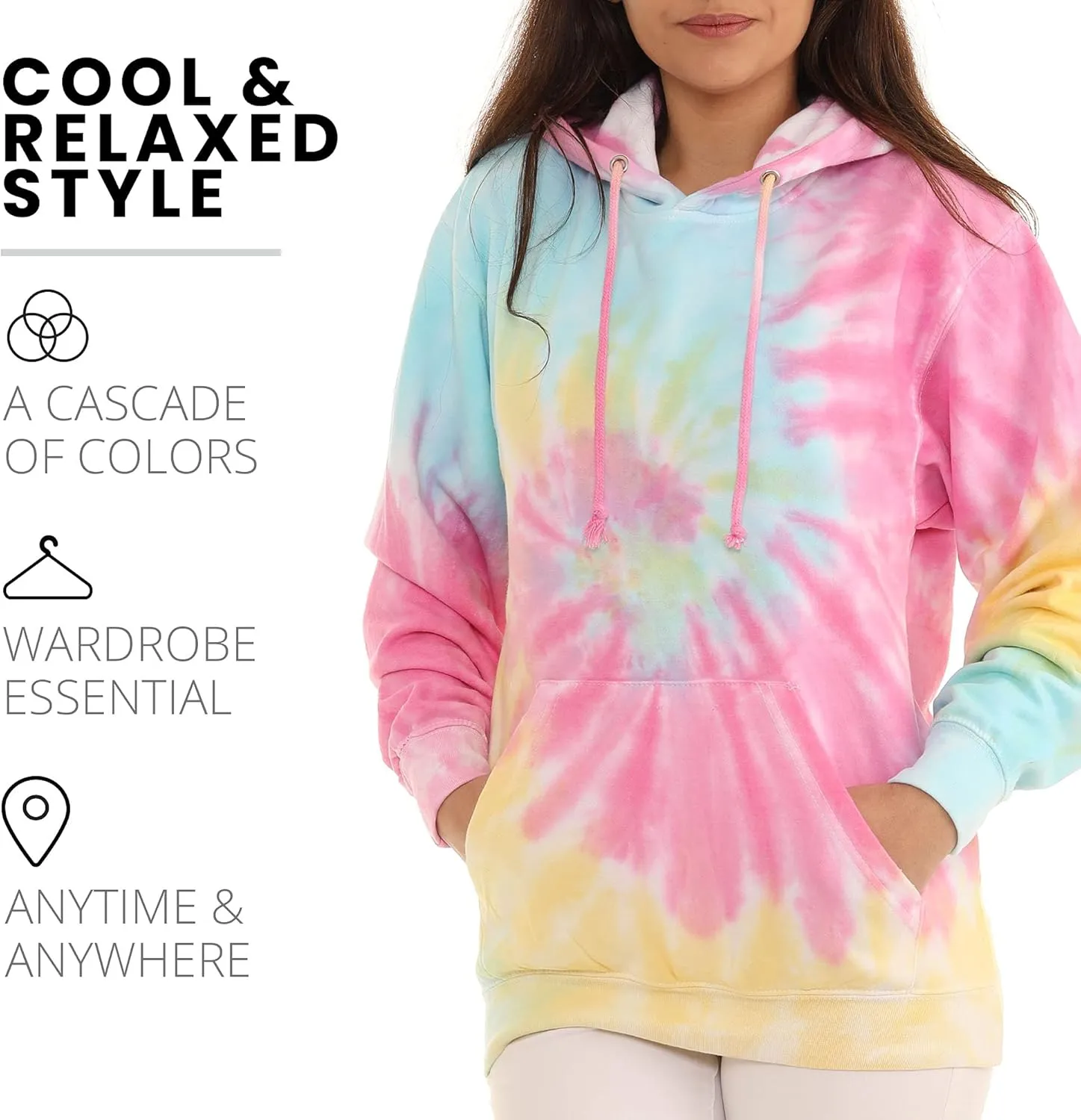 Pure Essence Tie Dye Sweatpants, Long Sleeve T-Shirts, Hoodies, and Crew Neck Sweatshirts (Sizes S, M, L, XL).