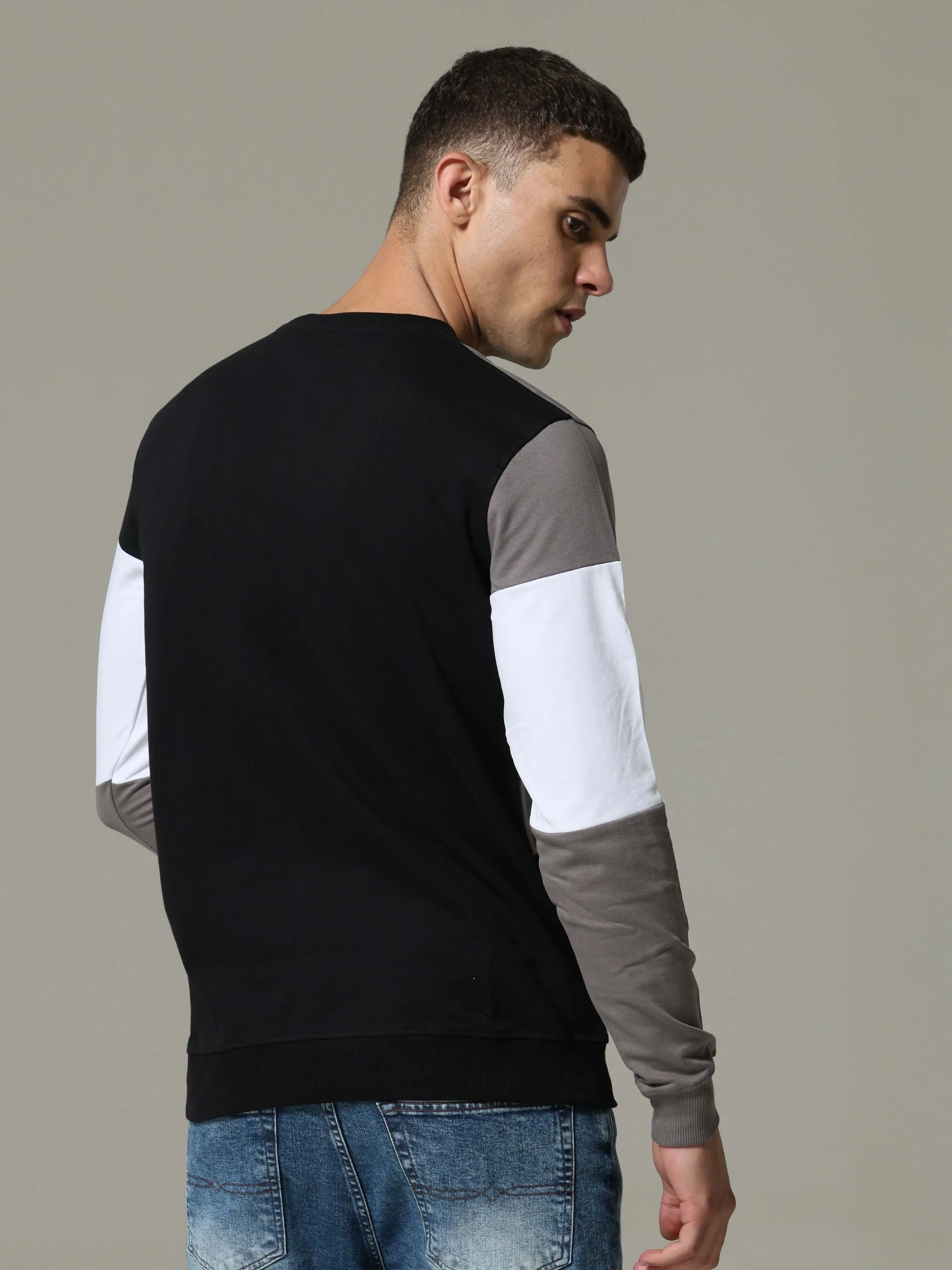 "Block Patterned Black  White Fusion Sweatshirt "