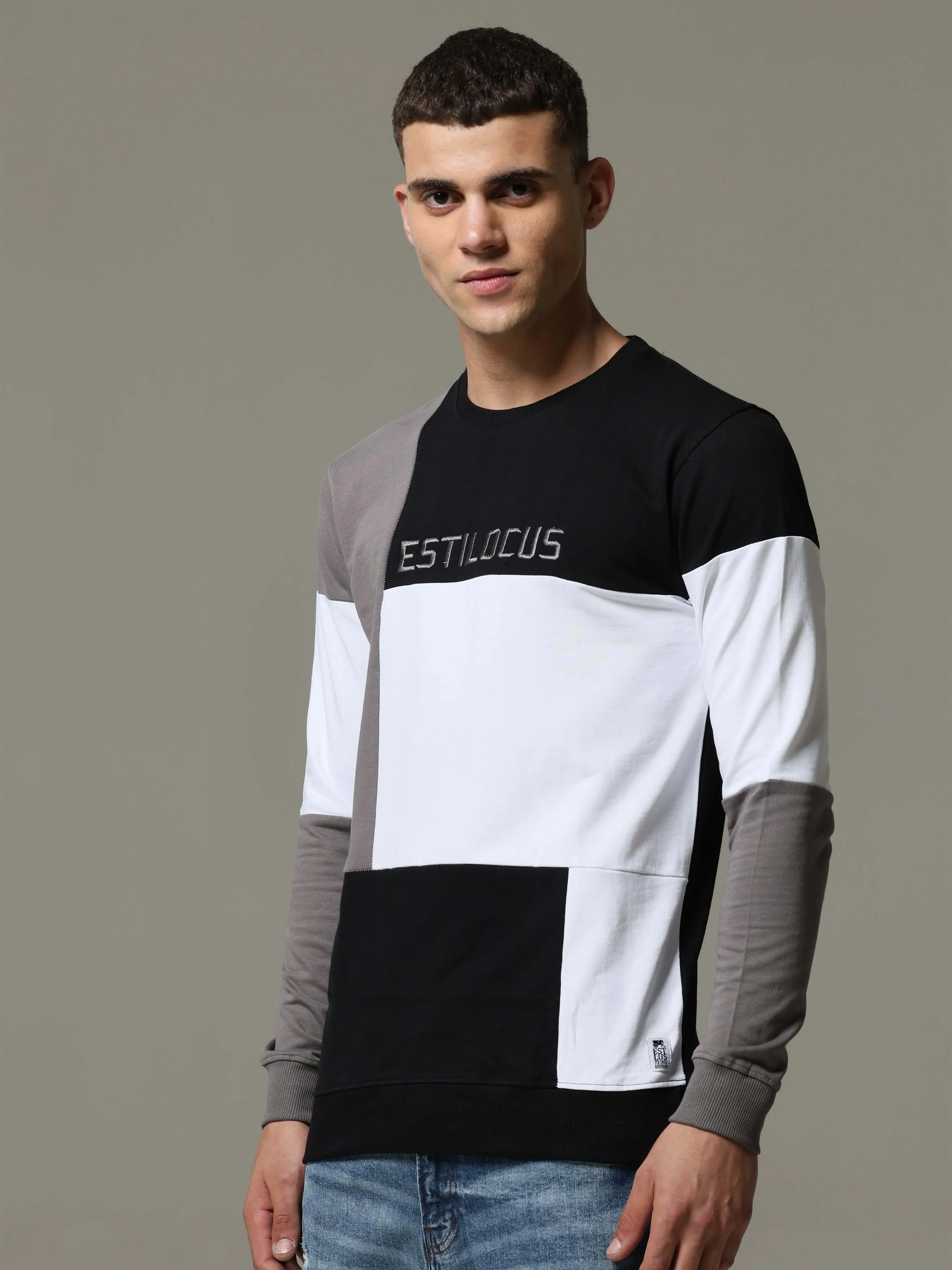 "Block Patterned Black  White Fusion Sweatshirt "