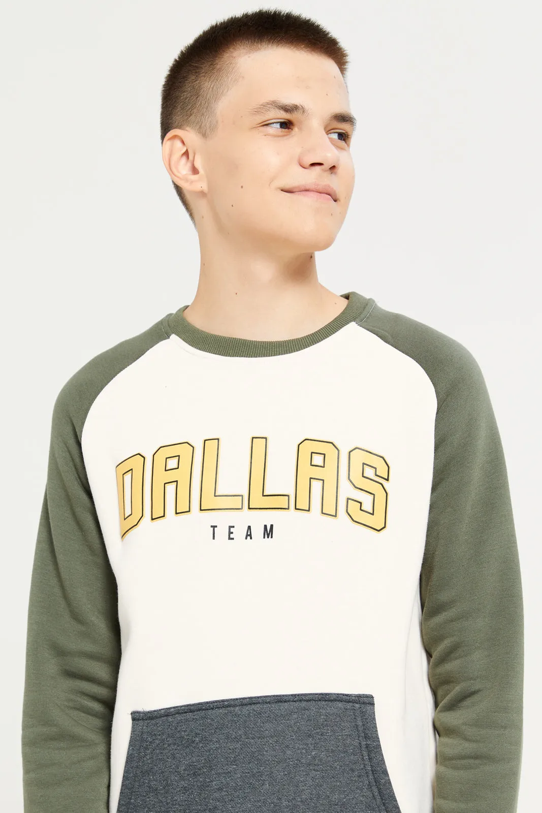 Senior Boys White DALLAS Print Sweatshirt