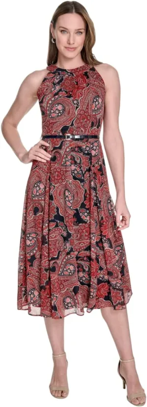 Tommy Hilfiger Women's Sleeveless Halter Neck Fit & Flare Midi Dress
