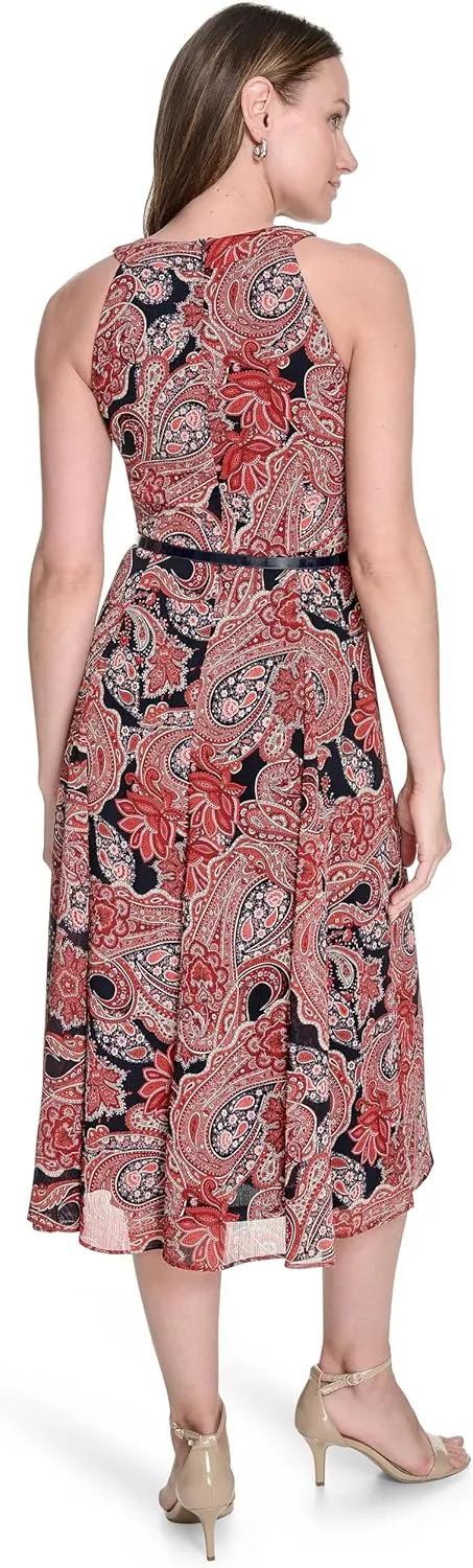 Tommy Hilfiger Women's Sleeveless Halter Neck Fit & Flare Midi Dress