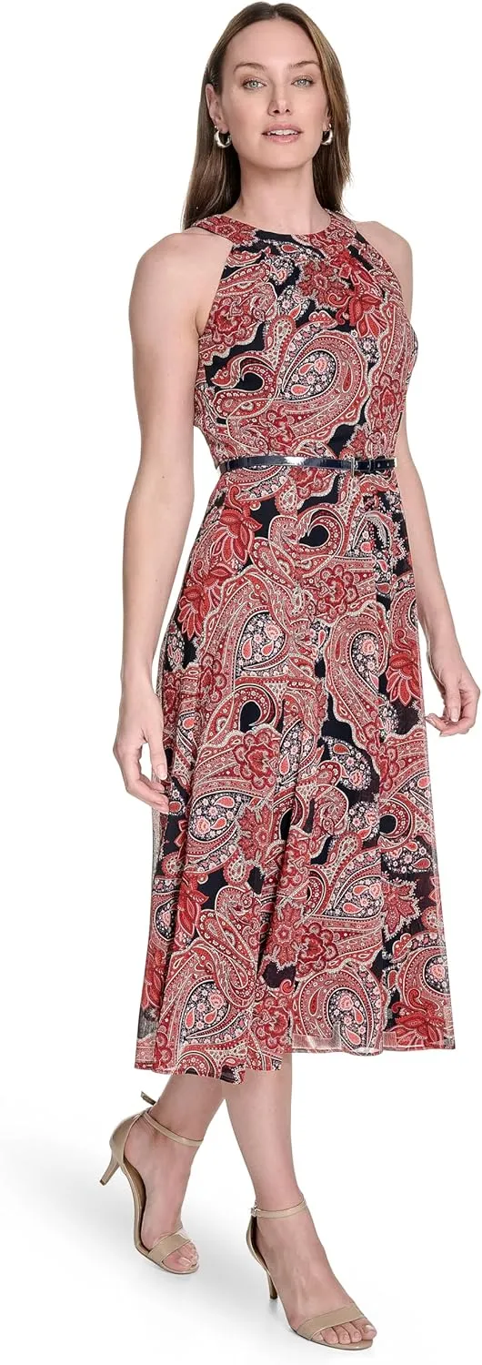Tommy Hilfiger Women's Sleeveless Halter Neck Fit & Flare Midi Dress