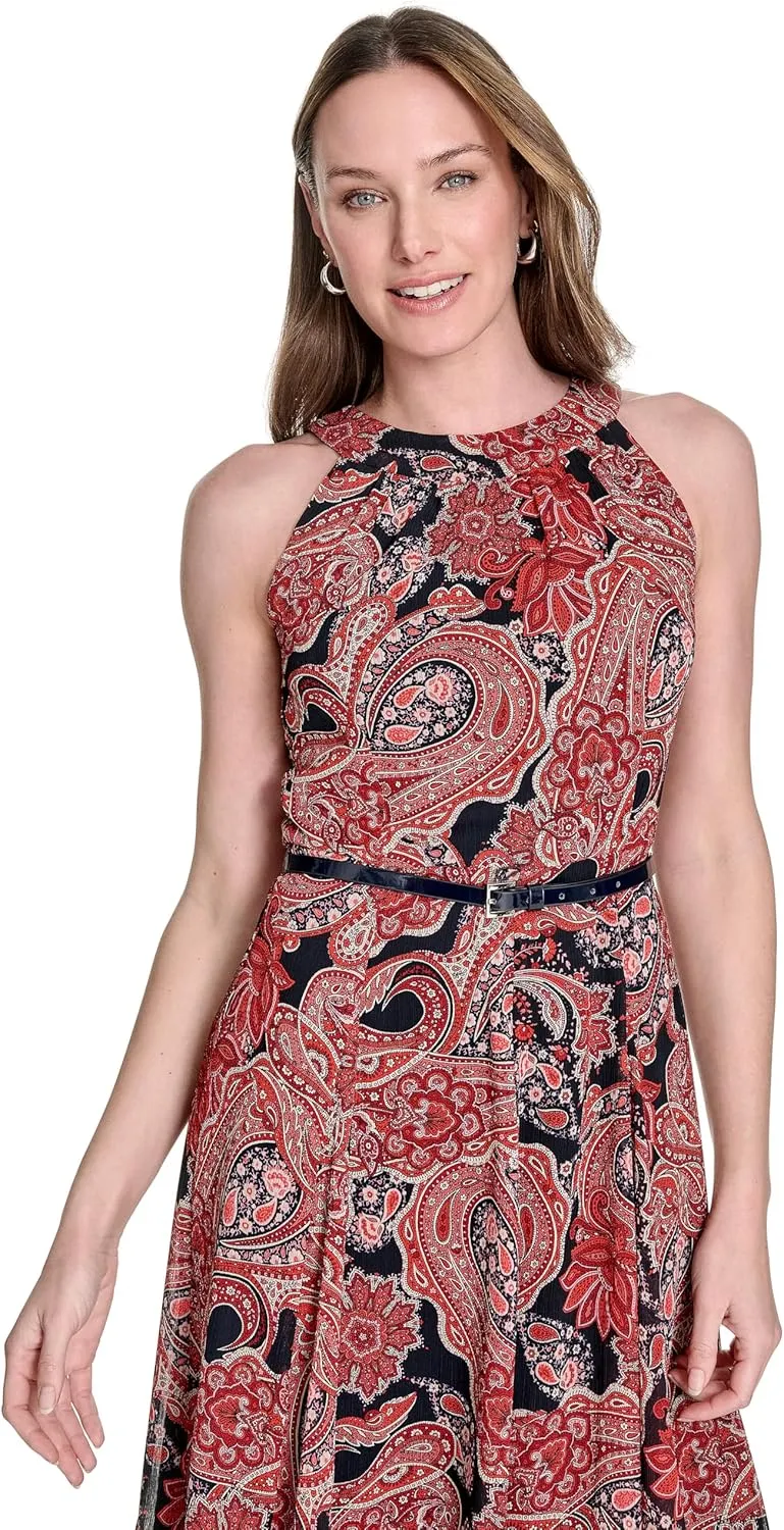 Tommy Hilfiger Women's Sleeveless Halter Neck Fit & Flare Midi Dress
