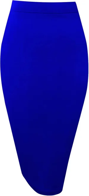 Topdress Women's Bodycon Pencil Skirts Basic Elastic High Waisted Stretch Short Skirt Knee Lenght with Slit