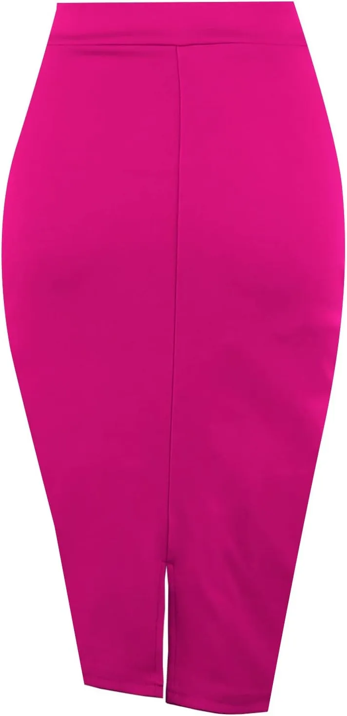 Topdress Women's Bodycon Pencil Skirts Basic Elastic High Waisted Stretch Short Skirt Knee Lenght with Slit