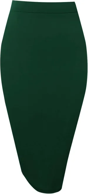 Topdress Women's Bodycon Pencil Skirts Basic Elastic High Waisted Stretch Short Skirt Knee Lenght with Slit