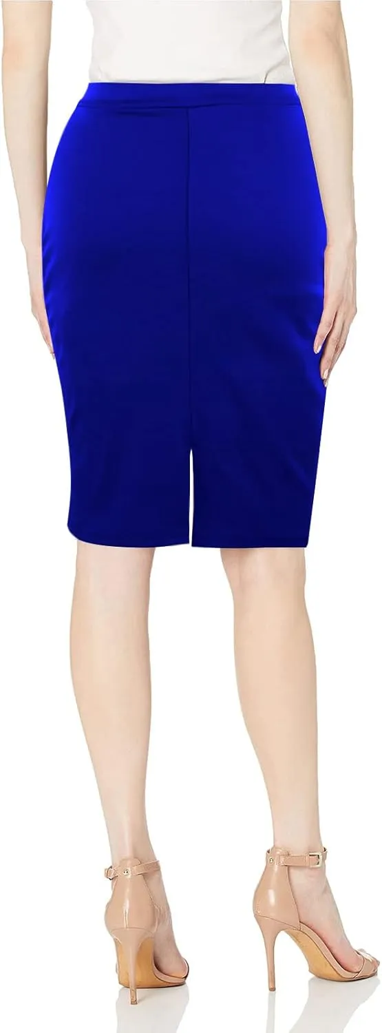 Topdress Women's Bodycon Pencil Skirts Basic Elastic High Waisted Stretch Short Skirt Knee Lenght with Slit