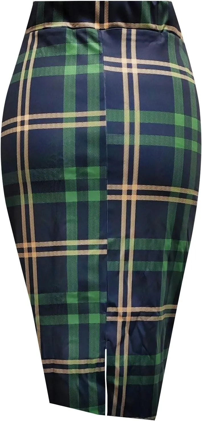 Topdress Women's Bodycon Pencil Skirts Basic Elastic High Waisted Stretch Short Skirt Knee Lenght with Slit