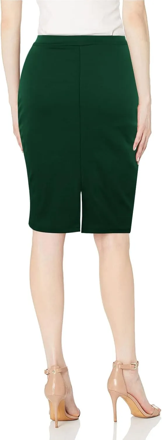 Topdress Women's Bodycon Pencil Skirts Basic Elastic High Waisted Stretch Short Skirt Knee Lenght with Slit