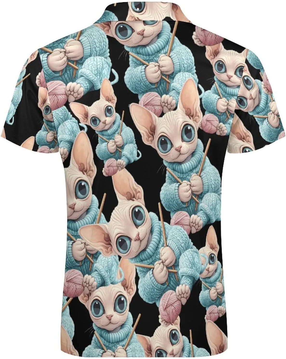 ute Sphinx Cat Knitting A Sweater Trendy Polo Shirts for Men Short Sleeve Lapel Collar Zipper T-Shirts Outdoor Sports