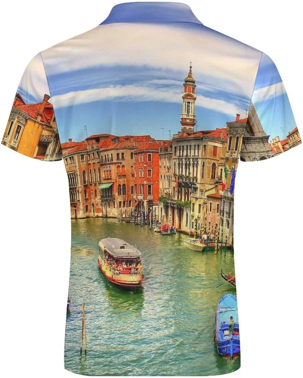 Water Venice Italy, Men's Polo Shirts Casual Short Sleeve T Shirt Zippered Golf Top Tee