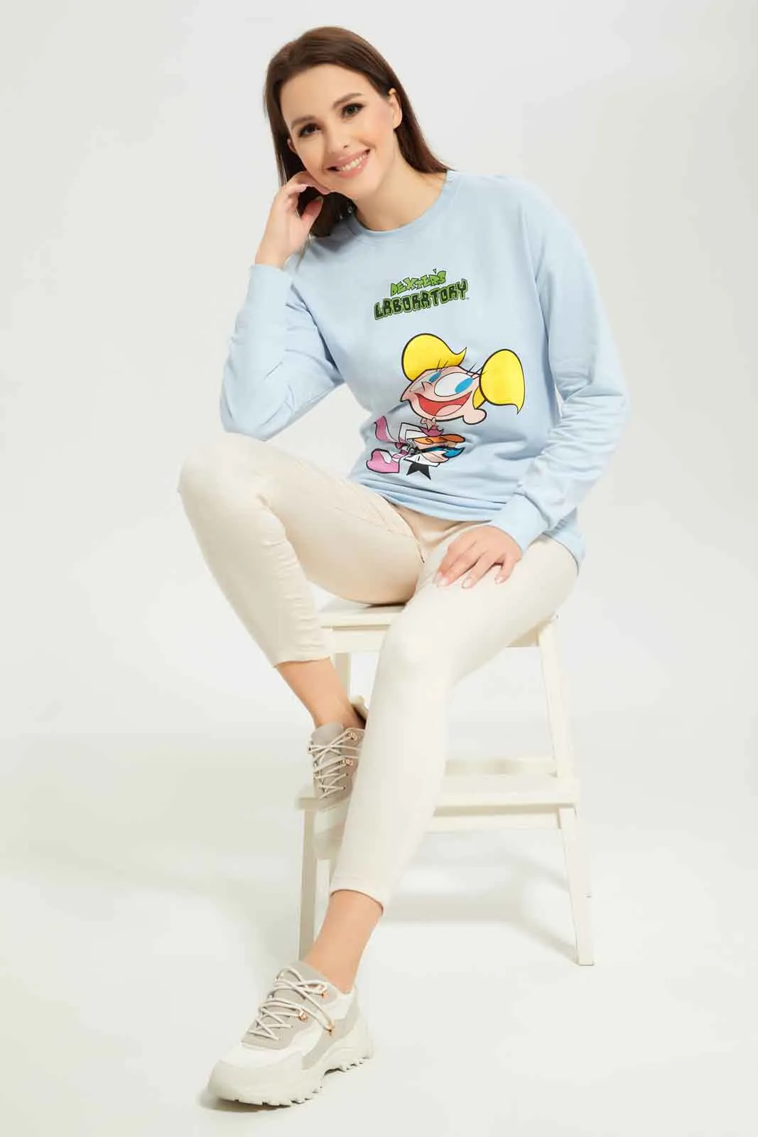 Women Blue Dexters Printed Sweatshirt