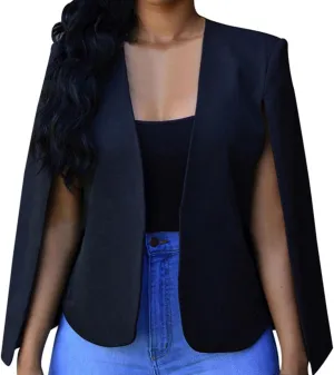 Women Cape Blazer Split Sleeve Open Front Casual Jacket Loose Short Cloak Coat Cardigan Business Office Workwear