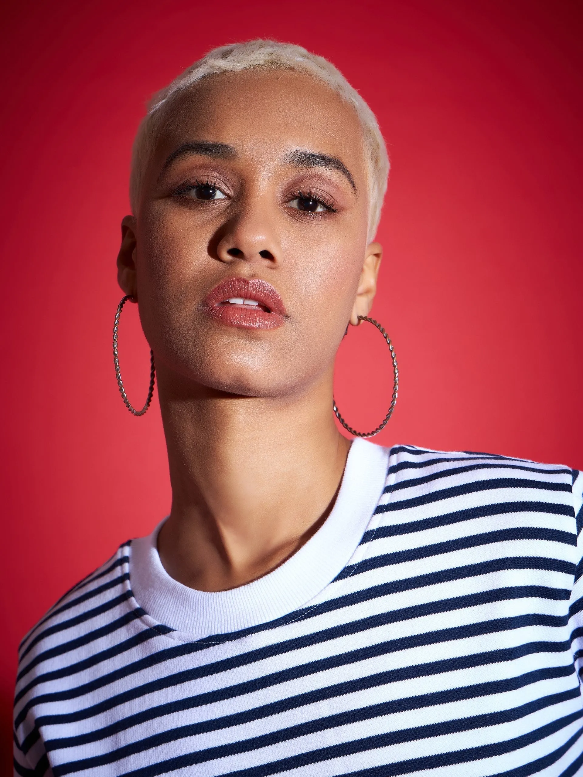 Women Navy & White Striped Fleece Sweatshirt