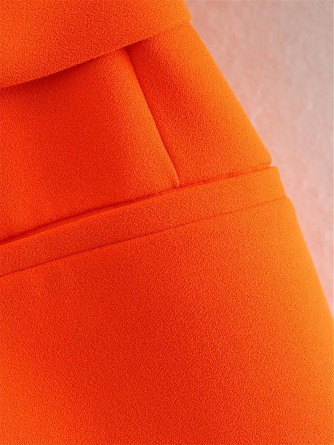 Women Orange Long Blazer Jacket Long Sleeve Single Breasted Belt Basic Office Blazers