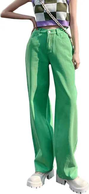Women's High Waisted Straight Wide Leg Loose Fit Baggy Boyfriend Jeans Y2K Denim Pants for Teen Girl