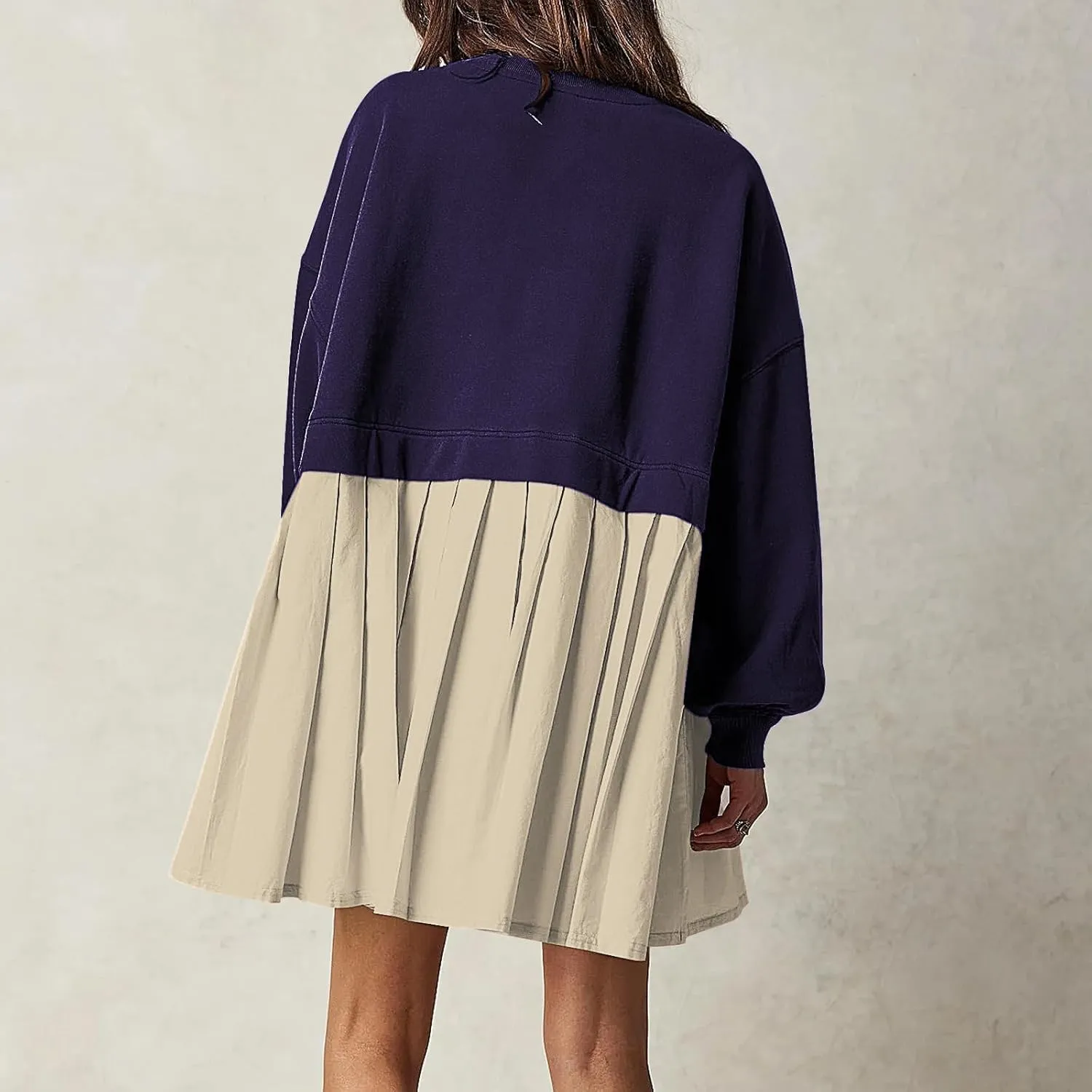 Women's Pullover Sweatshirt Dress Long Sleeve Loose Flowy Pleated 2024 Fall Mini Dress Tops
